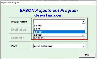 Cara Reset Epson L3310 pilih model